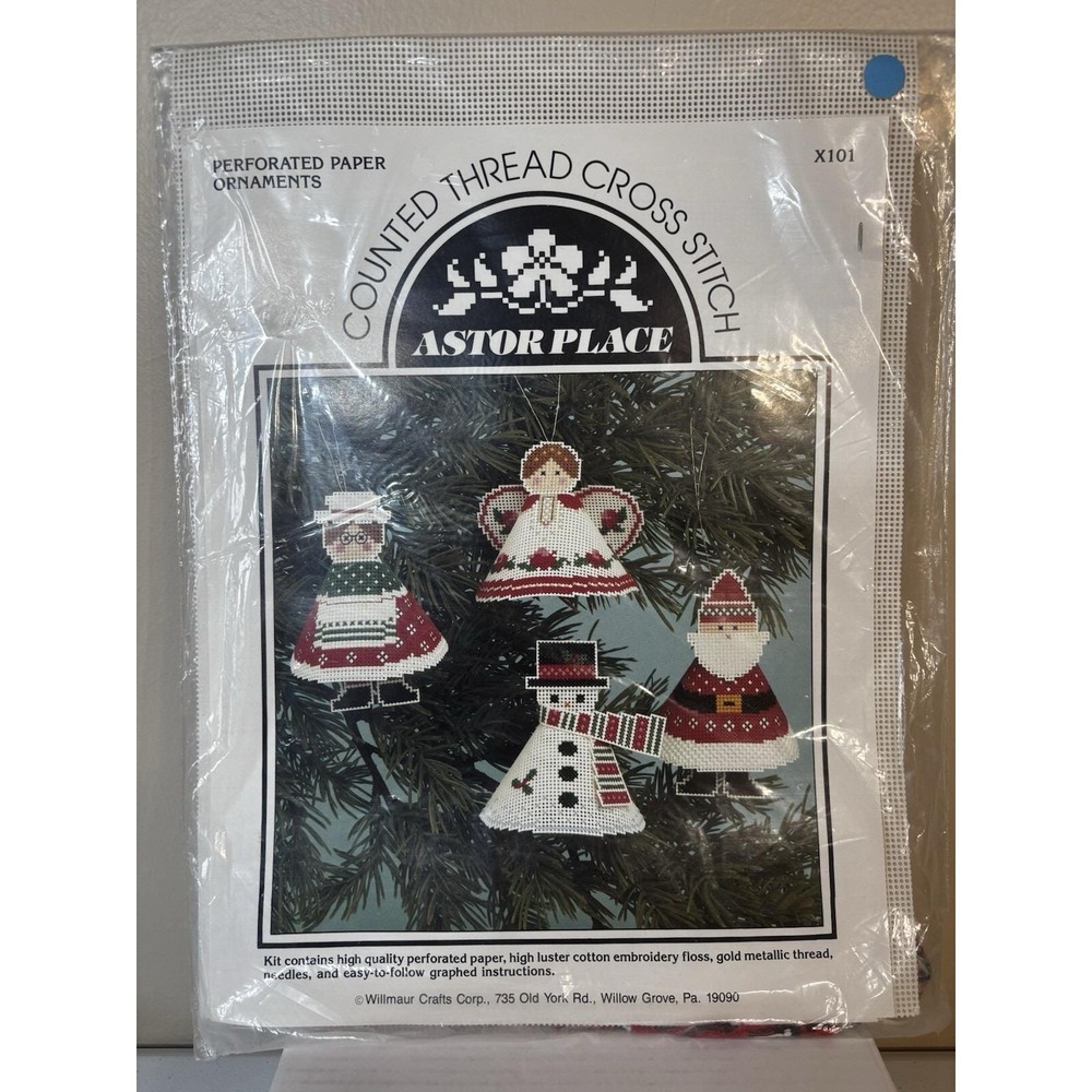 VTG Astor Place Counted Cross Stitch Christmas Ornaments #X101 NOS